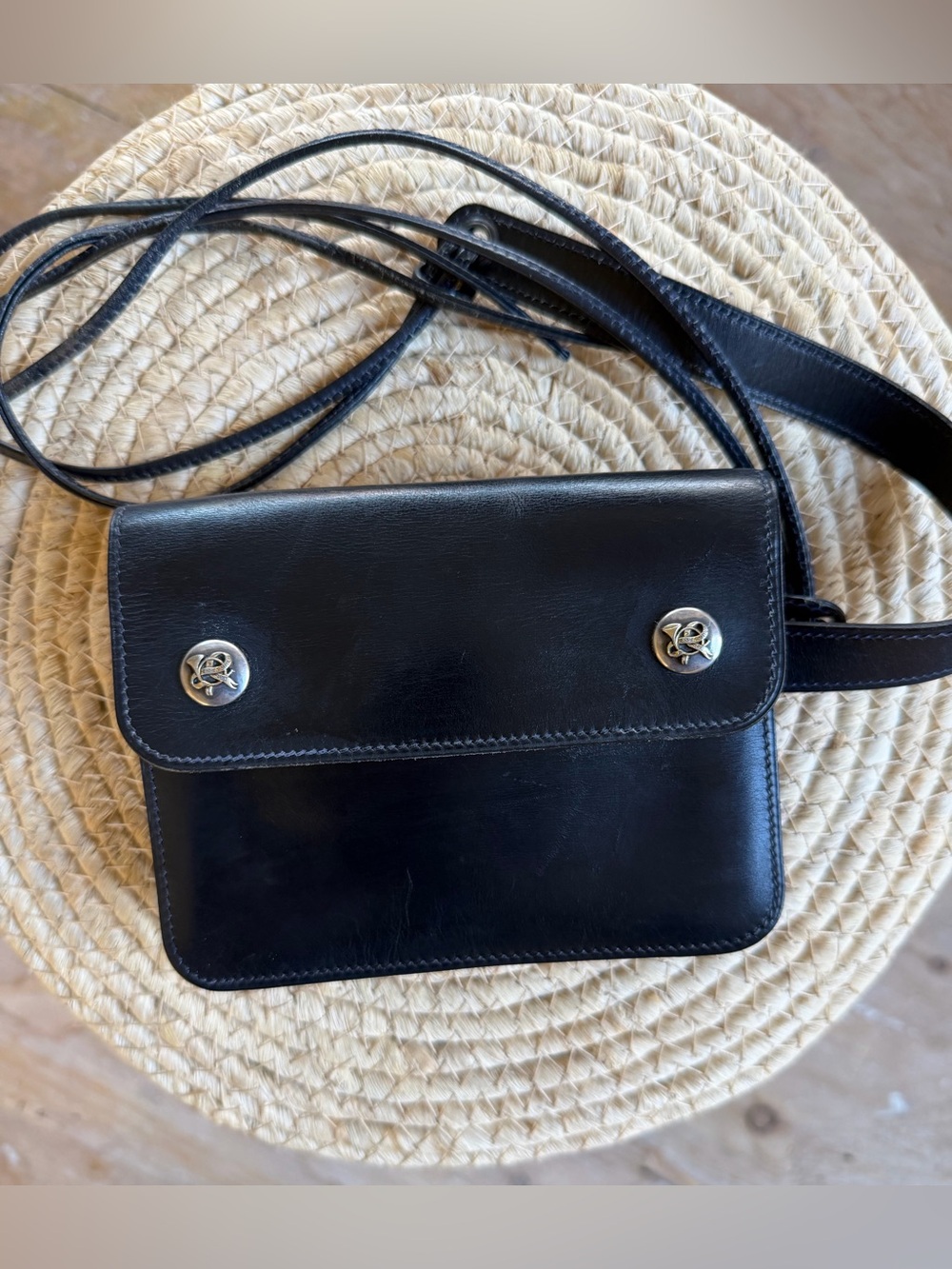 RARE HERMÈS VINTAGE NAVY BOX CALFSKIN BELT POCHETTE from 1985